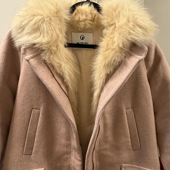 Real Fur Trim Pink Wool-Blend Coat - Picture 2 of 4